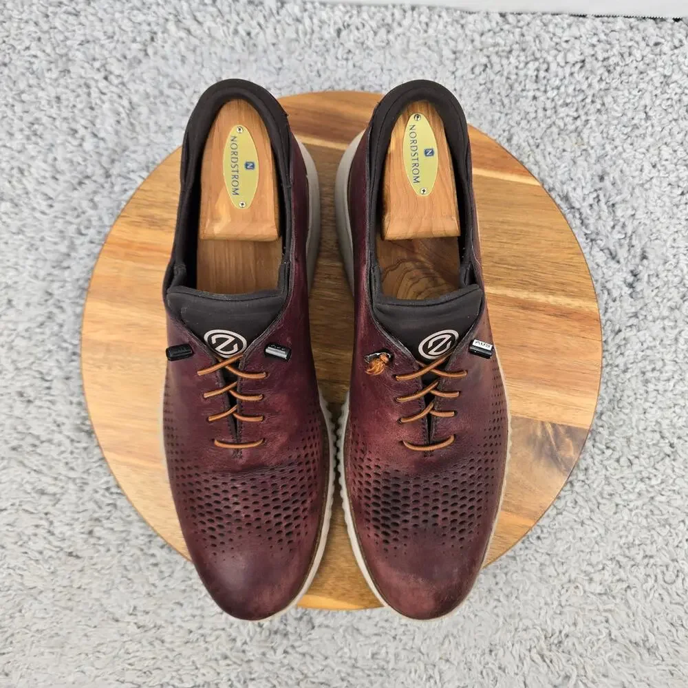 Cole Haan Mens 10.5M ZeroGrand Maroon Laser Casual Daily Wingtip Casual Oxford